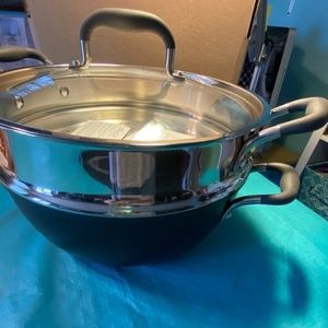 Pampered Chef All Purpose Pot and Steamer/strainer with glass lid NIB